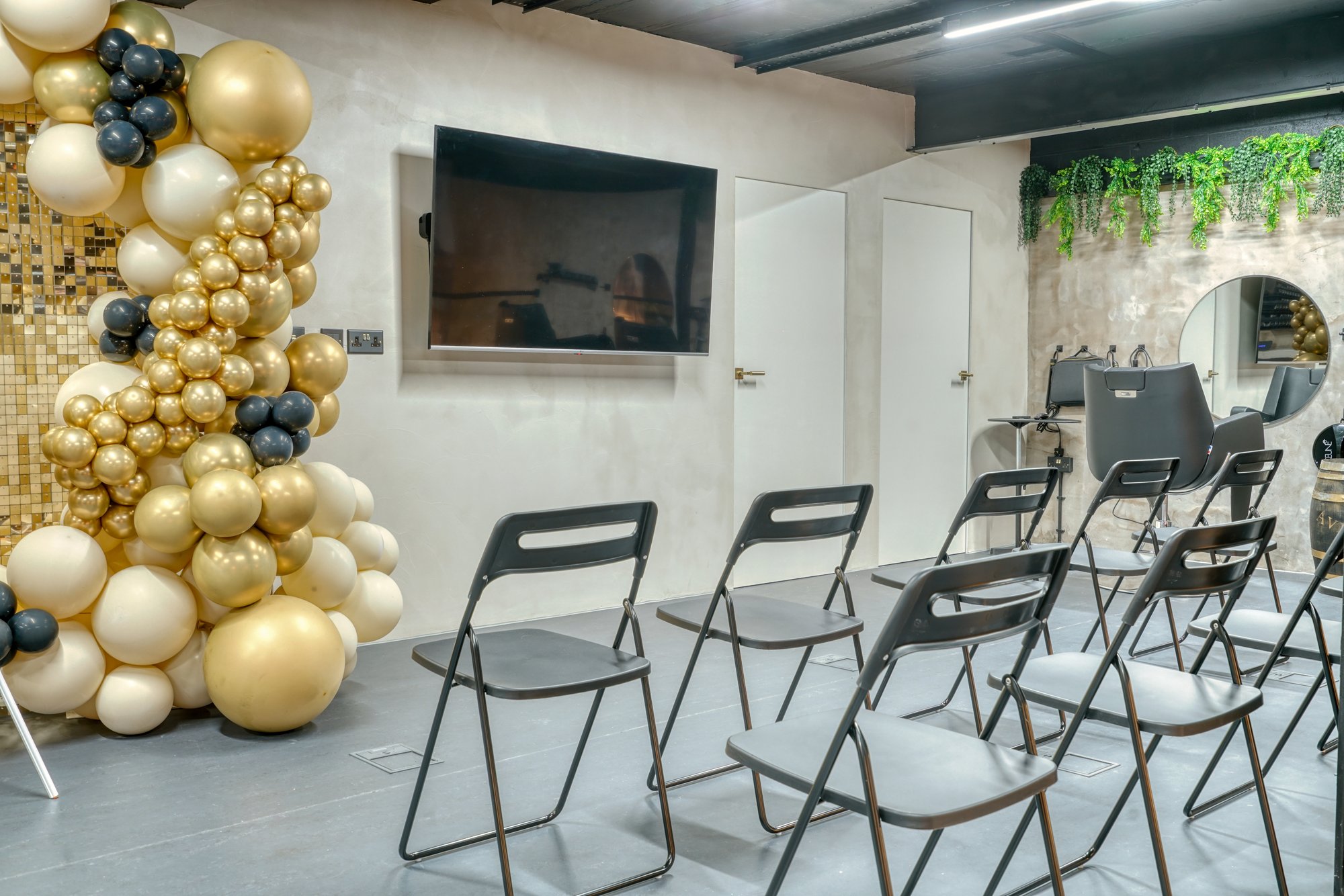 Training room seating and screen at Avesta Hair Academy, Salford